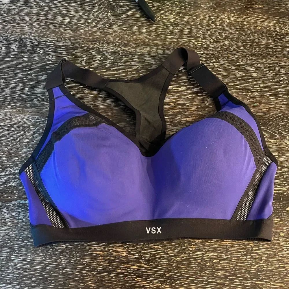 Victoria’s Secret VSX Blue & Black Mesh Sports Bra sz 32D EUC